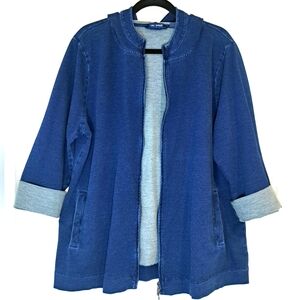 Pure Jill Indigo hooded zip-front cotton stretch denim jacket